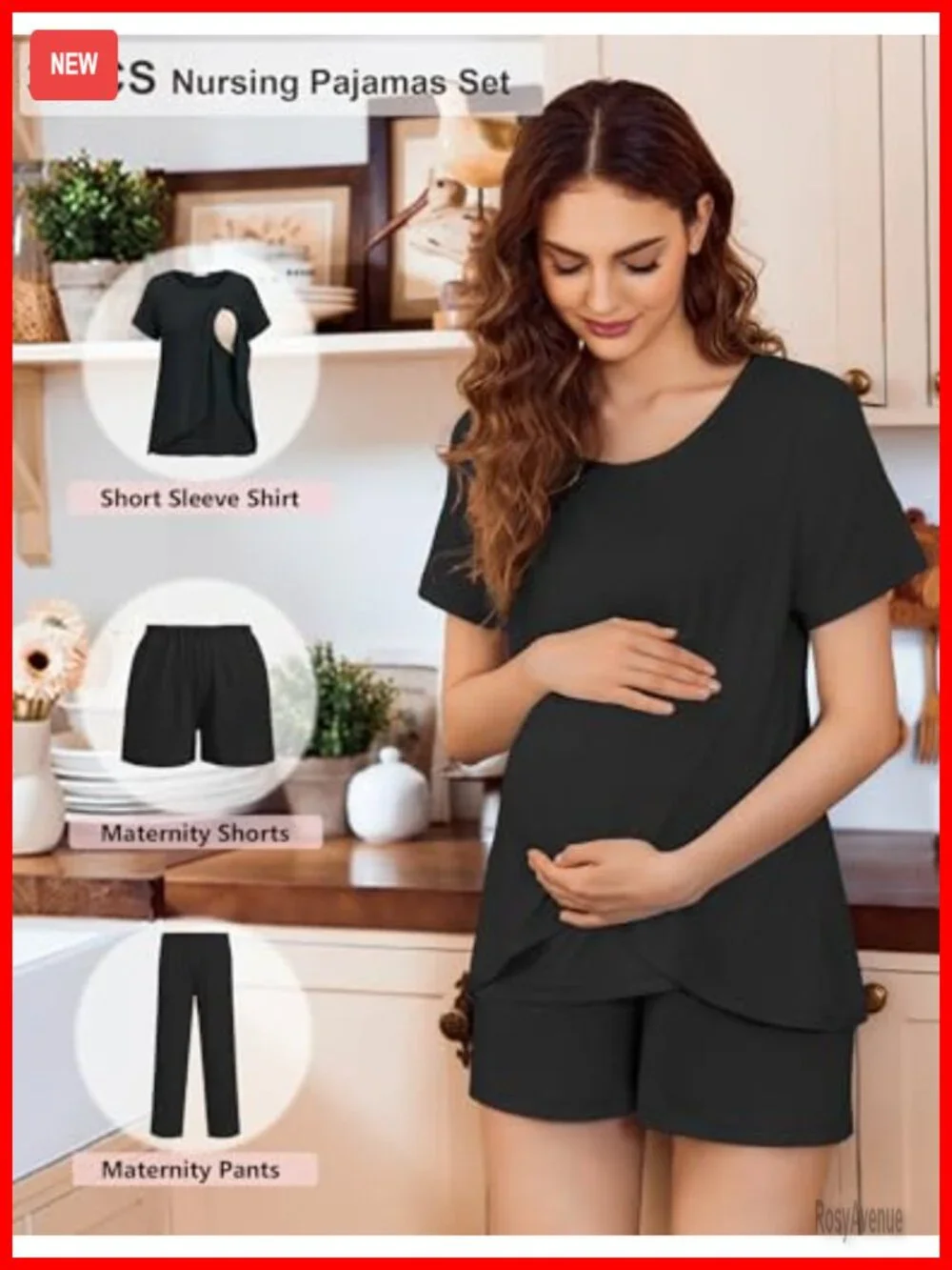 3-Piece Maternity Nursing Pajama Set - Short Sleeve Tee, Shorts, Pants